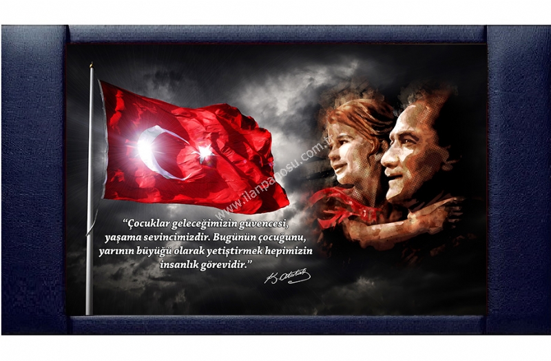 Deri-cerceveli-Ataturk-ve-cocuk-Resimli-Makam-Panosu-110x200-cm